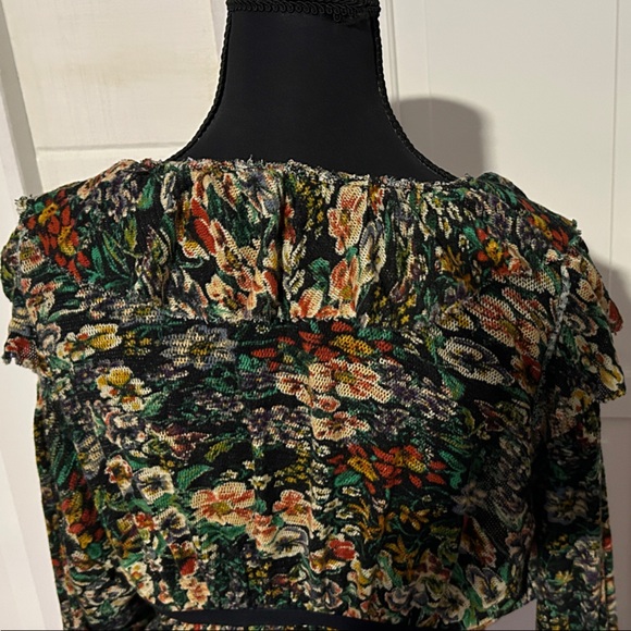 Free People Floral Ruffle Blouse - Black and Green - Picture 8 of 11
